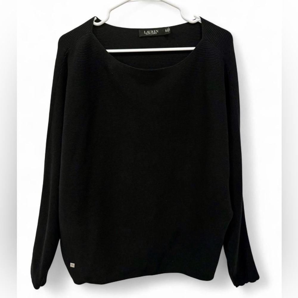 Lauren‎ Ralph Lauren Ottoman-Stitched Boat-Neck Sweater Black XL Batwing Sleeves